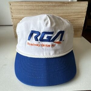 VTG Snap Back RGA Roadway Global Air Hat Plane Flight Airway White Cap Blue Bill
